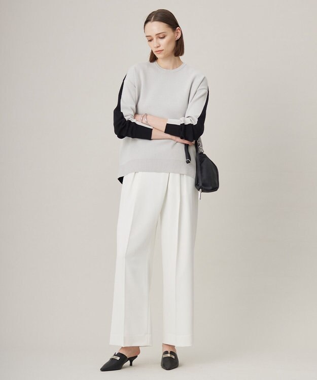 ICB 【WEB限定カラーあり・洗える】コットンポリエステルスムース  ニットプルオーバー トープ×ブラック系［前後配色］