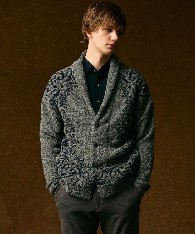 JOSEPH ABBOUD 【インポート素材/ソフトな肌触り/軽量】MOUSSE ペーズリー柄ショール カーディガン グレー系7