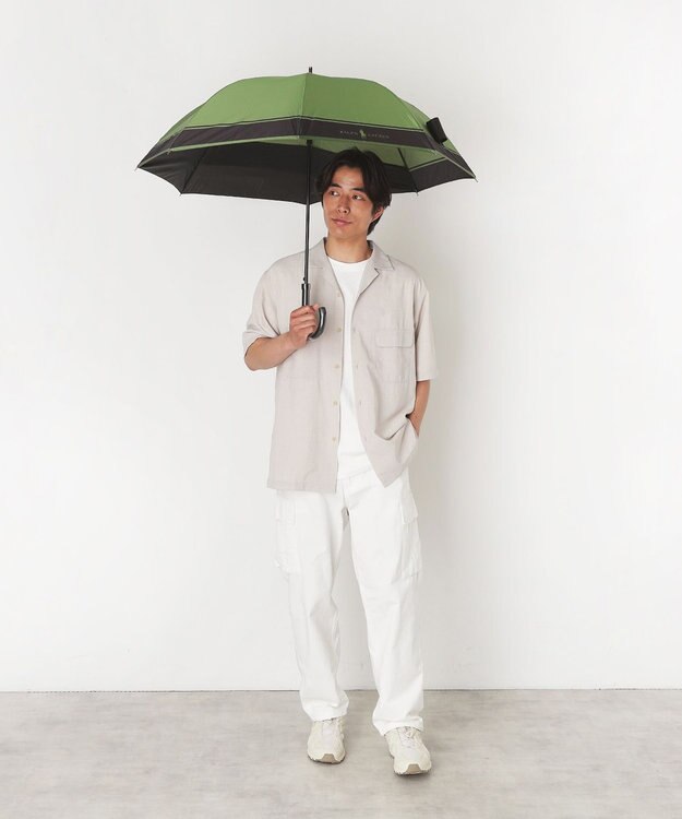 MOONBAT ポロ ラルフ ローレン (POLO RALPH LAUREN)  メンズ 長傘 雨傘 ロゴ刺繍 ボタンジャンプ ワンタッチ カーキ