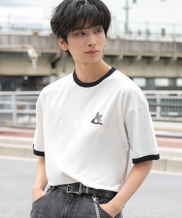 WEGO ワンポイント刺繍リンガーT（SS） ホワイト