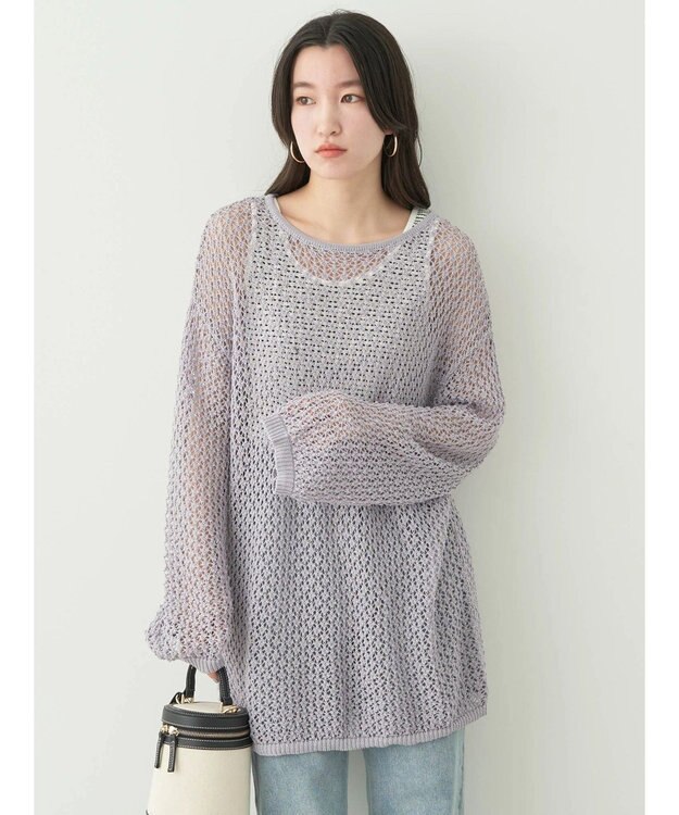 earth music&ecology メッシュ編みニットプルオーバー Lilac
