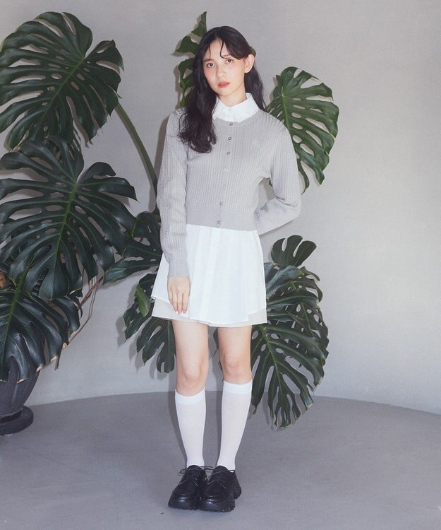 earth music&ecology ミニケーブルコンパクトカーディガン Light Gray