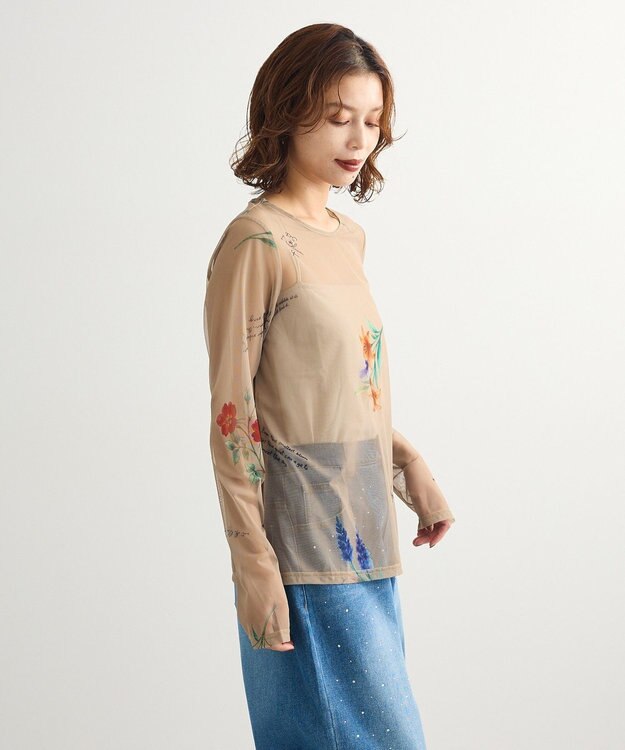 Green Parks ・ＳＵＧＡＲ　ＳＰＯＯＮ　フラワーｐｔシアーロンＴＥＥ Gray Beige