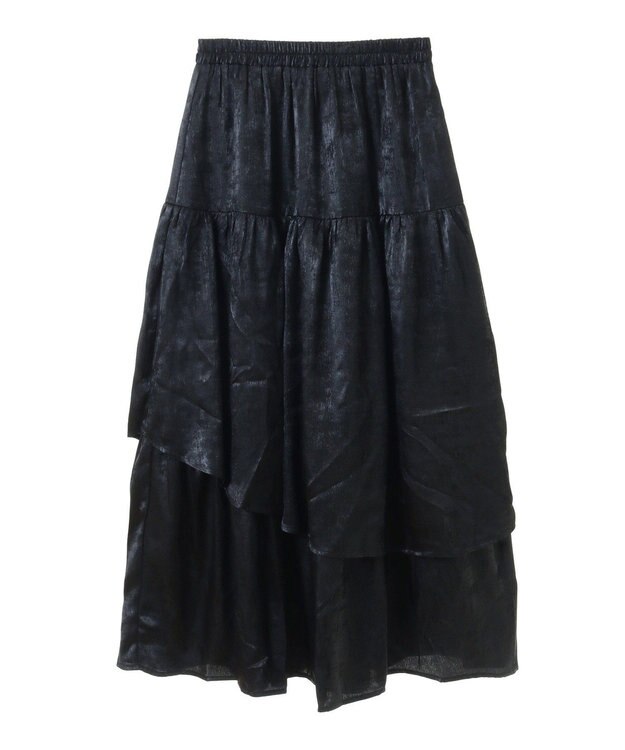 YECCA VECCA ラメティアードギャザースカート Black