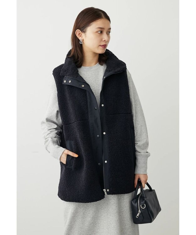 Green Parks ボアミドル丈ベスト Black