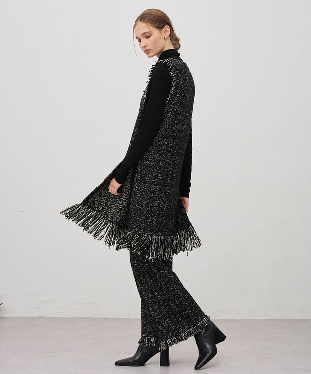 uncrave ツイードニット フレアパンツ ブラック×オフ