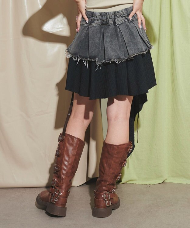 WEGO イレギュラーヘムデニムスカパン ブラック