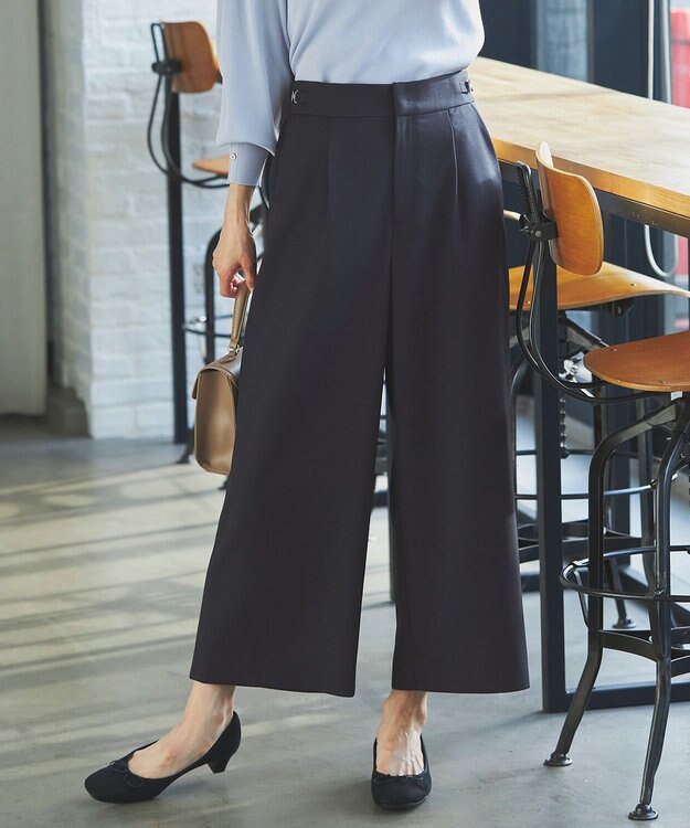 ANY SIS 【洗える】ビットポイント ワイドパンツ ネイビー