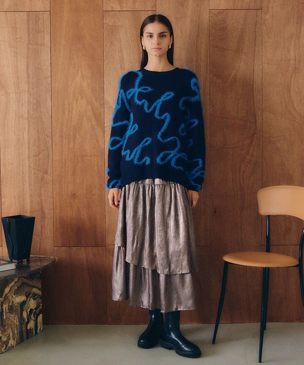 YECCA VECCA ラメティアードギャザースカート Dark Silver