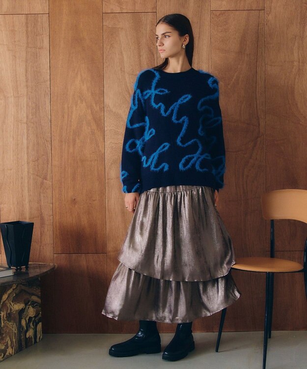 YECCA VECCA ラメティアードギャザースカート Dark Silver