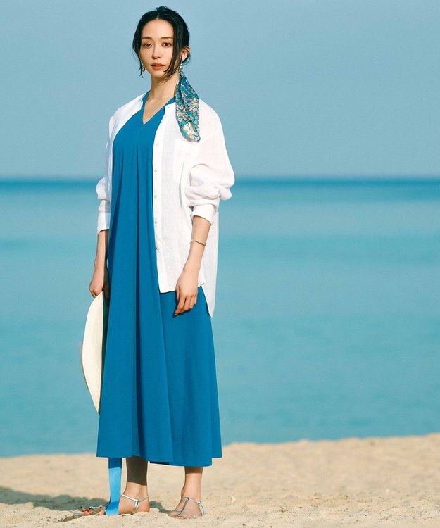 23区 【洗える】ALBINIコーコラン ノースリーブ ワンピース ブルー系