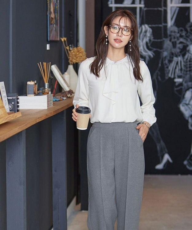 Tiaclasse 【GOLD LABEL・洗える】カシミヤタッチワイドパンツ グレー