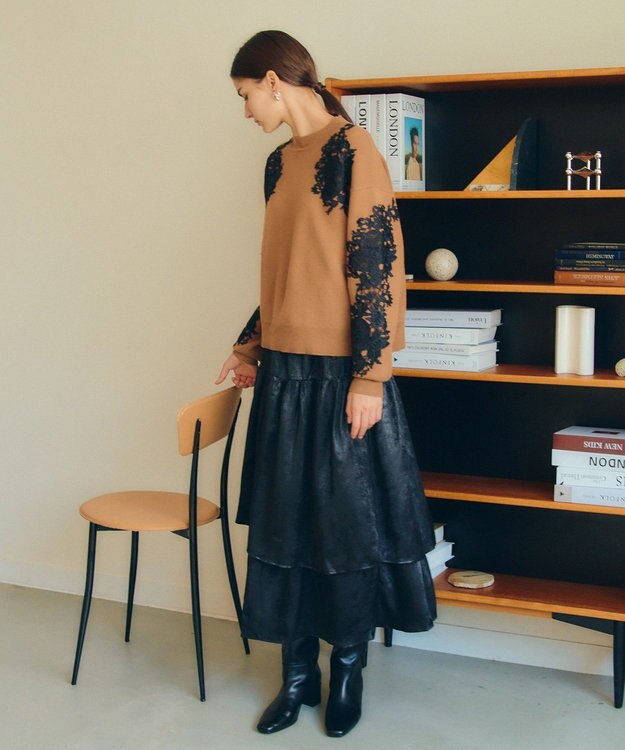 YECCA VECCA ラメティアードギャザースカート Black