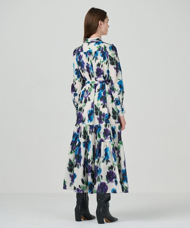 GRACE CONTINENTAL フラワープリントティアードワンピース ホワイト