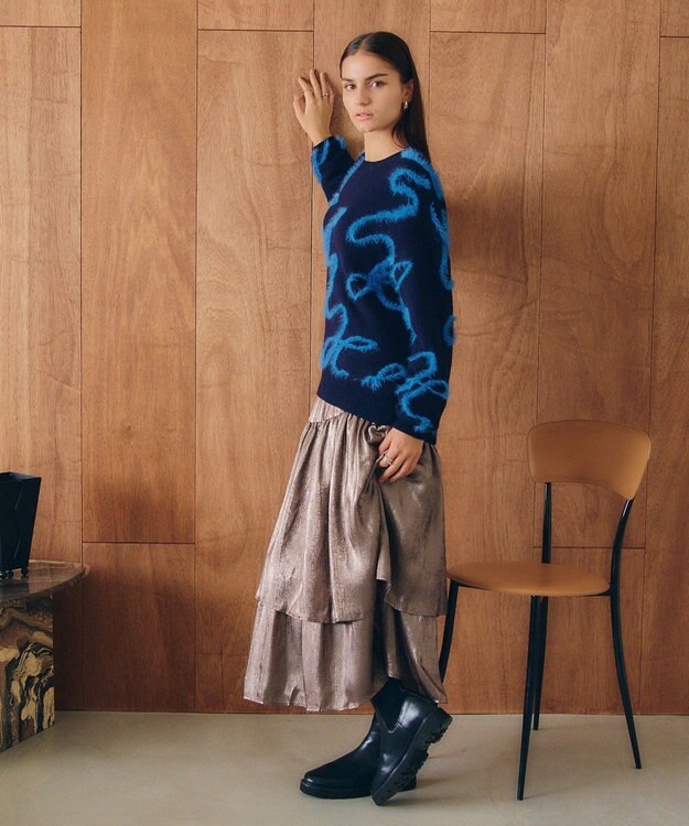 YECCA VECCA ラメティアードギャザースカート Dark Silver