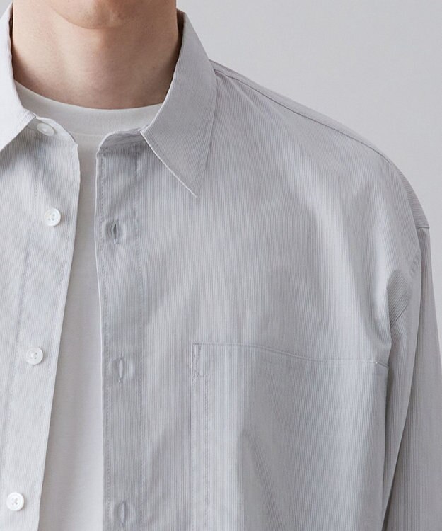 UNFILO MENS 【撥水】 コットンシャツ グレーストライプ