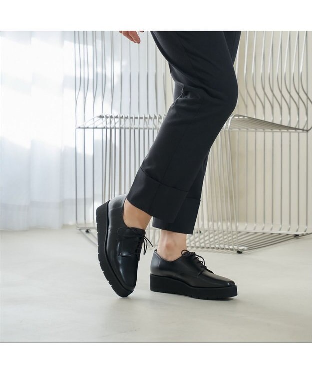 MODE ET JACOMO <carino>【レイン対応】レースアッププラットフォーム ブラック
