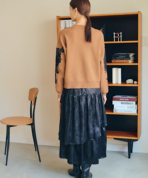 YECCA VECCA ラメティアードギャザースカート Black