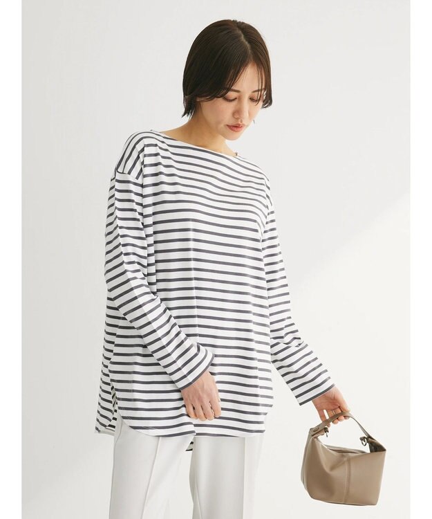 Green Parks ラウンドボーダーリラックスプルオーバー Gray