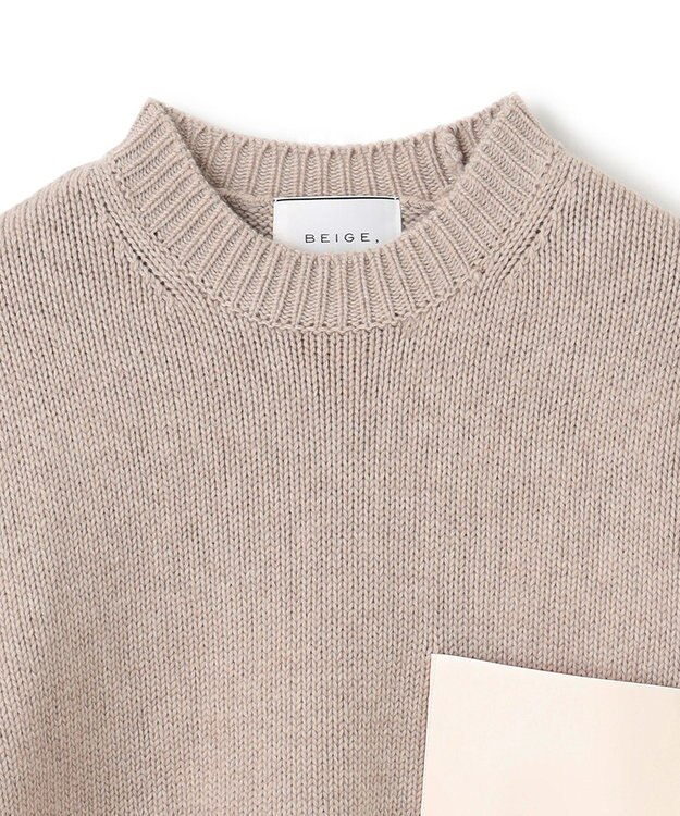 BEIGE， 【洗える】LEADER / フェイクレザーポケットクルーネックトップス Taupe