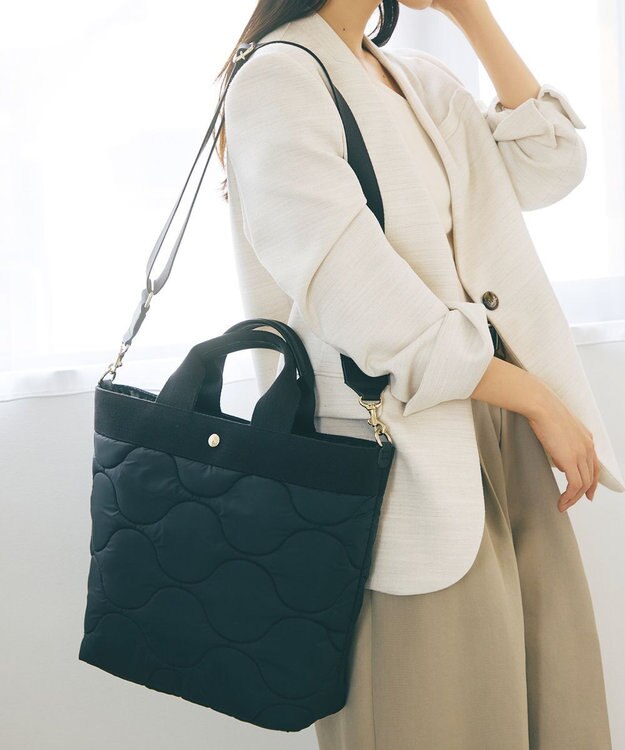 TOPKAPI 【Breath TOPKAPI】RIPPLE リプル キルティング ショルダー付き 縦型 トートバッグ / 撥水 / 軽量 ブラック