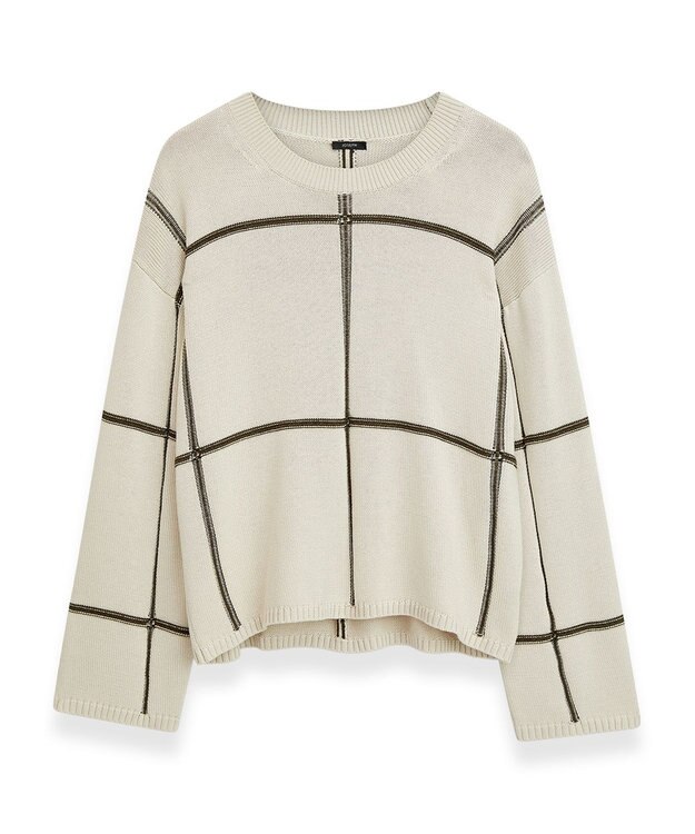 JOSEPH 【洗える】グリッド コットンシルク 　クルーネックニット Oat Combo