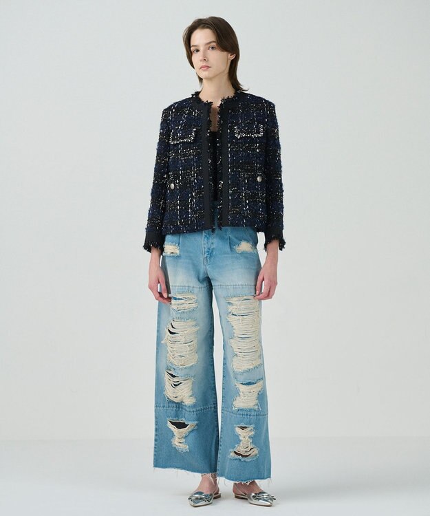 GRACE CONTINENTAL ビジューラインツイードジャケット ネイビー