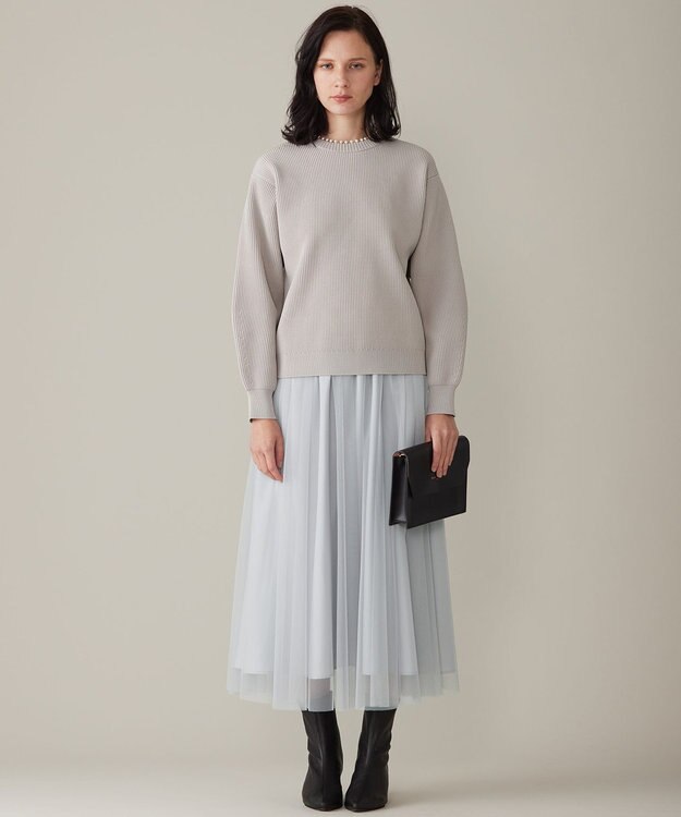 自由区 L 【洗える】パールディティール クルーネックニット ライトグレー系