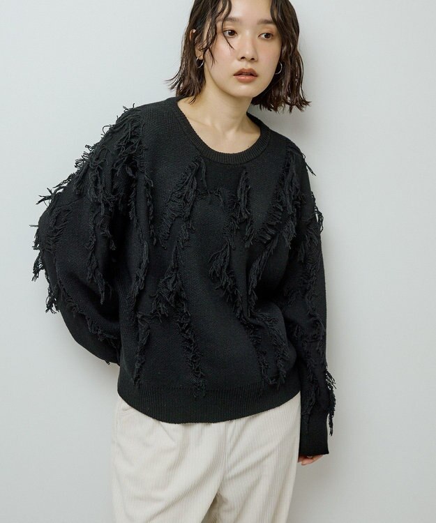 Green Parks フリンジニットプルオーバー Black