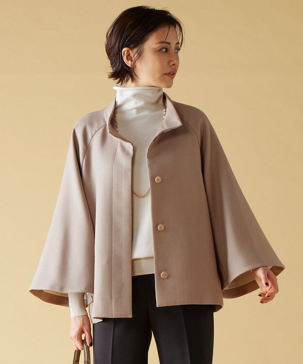 自由区 S ライトウールダブルクロススタンドカラー ジャケット ライトグレー系