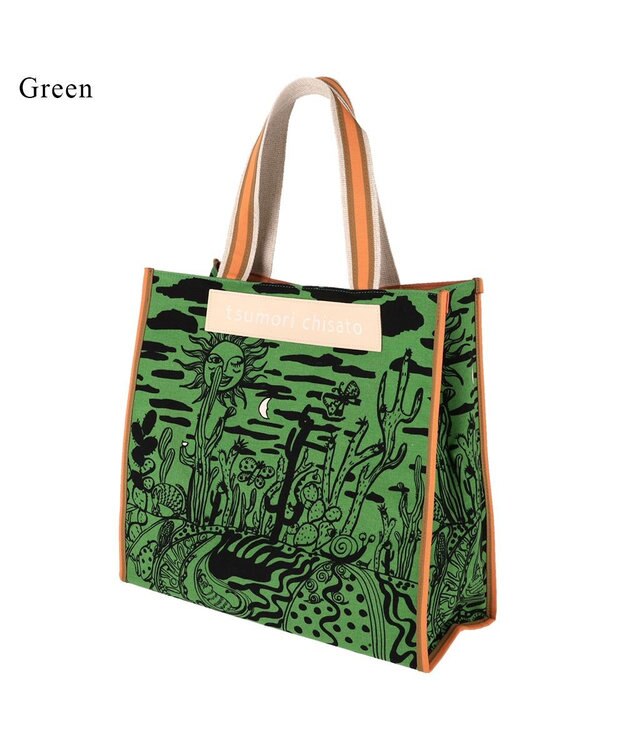 tsumori chisato CARRY サボテンと太陽 トートバッグ Lサイズ　【たっぷり収納】 グリーン