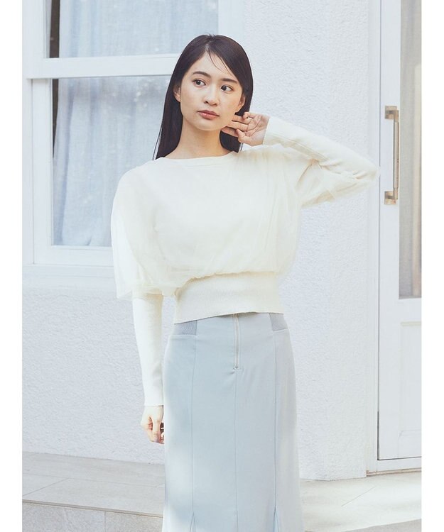 earth music&ecology チュールドッキングニットプルオーバー Ivory