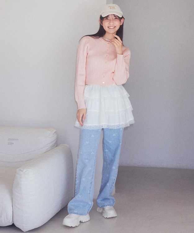 earth music&ecology ミニケーブルコンパクトカーディガン Light Pink