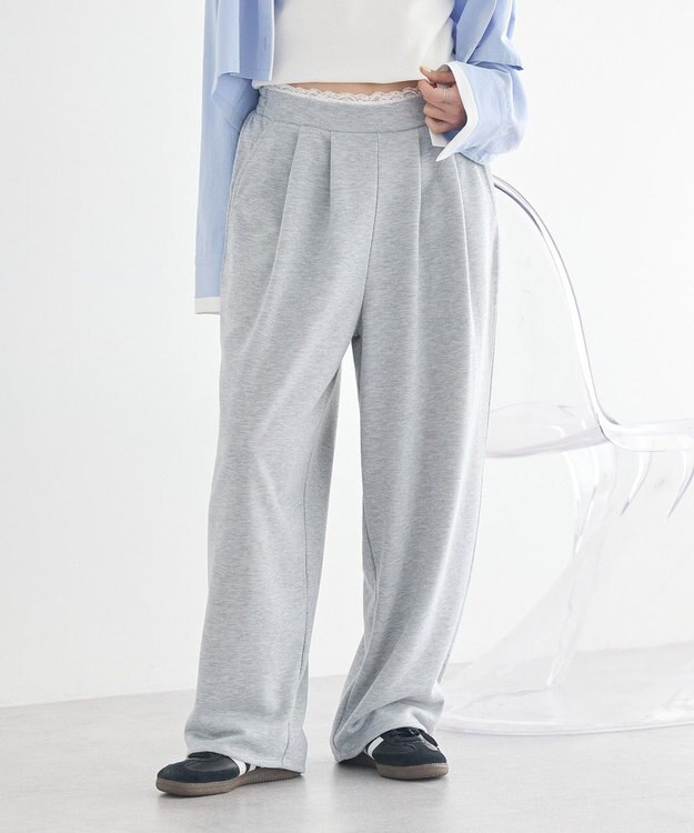 earth music&ecology レースレイヤード風スウェットパンツ Gray Mixture