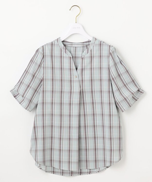 ANY SIS L 【洗える】ピケチェックT ブラウス ライトグリーン系3