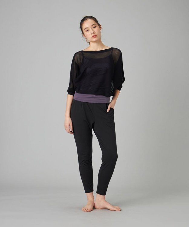 Chacott Chacott BALANCE【ノーソイングニット】７分袖メッシュニットＴシャツ ブラック