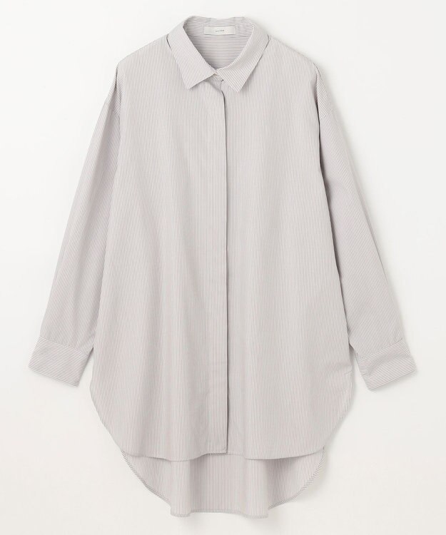 ANY L 【手洗い可能/抗菌防臭/UVカット/速乾】ロングシャツ グレーピンストライプ