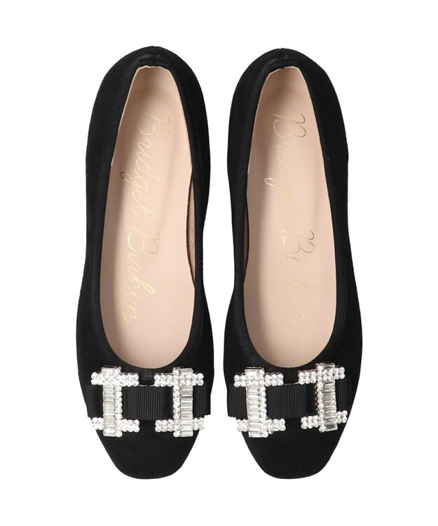 Bridget Birkin 【Bridget Birkin】スクエアビジューフラットシューズ ブラックスウェード