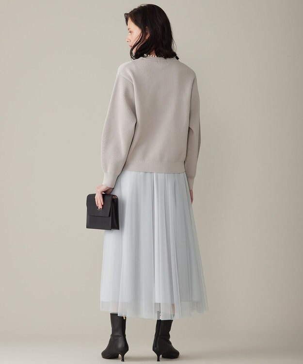 自由区 L 【洗える】パールディティール クルーネックニット ライトグレー系