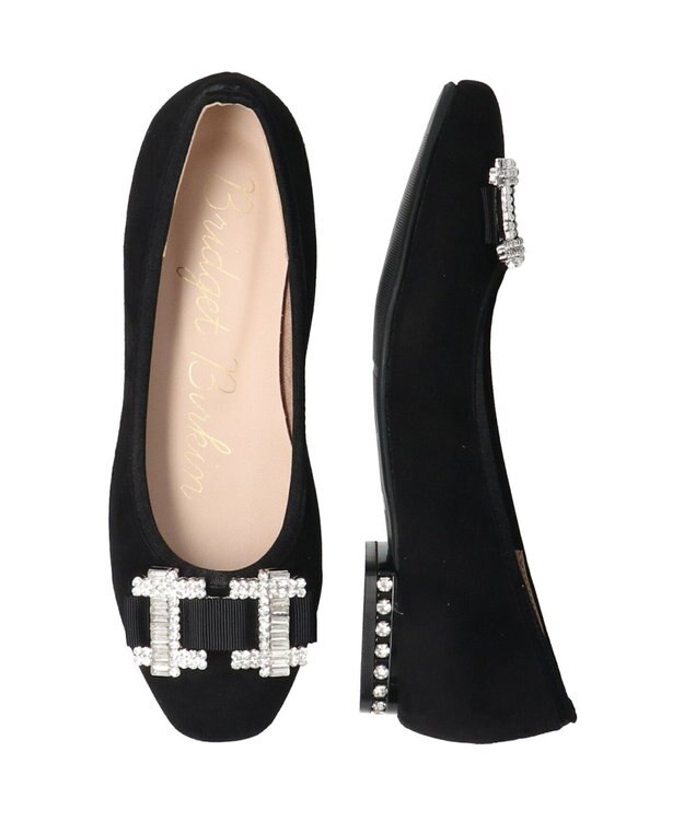 Bridget Birkin 【Bridget Birkin】スクエアビジューフラットシューズ ブラックスウェード