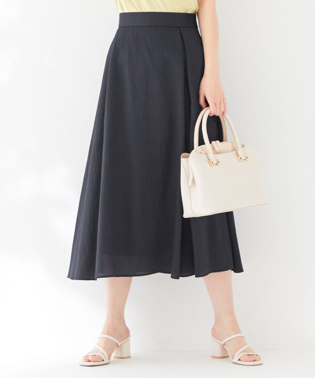 ANY SIS 【洗える】エアリーストライプ スカート ネイビー