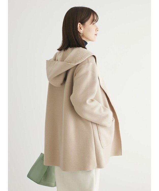 Green Parks ２ｗａｙフード裏ボアミディ丈コーディガン Beige