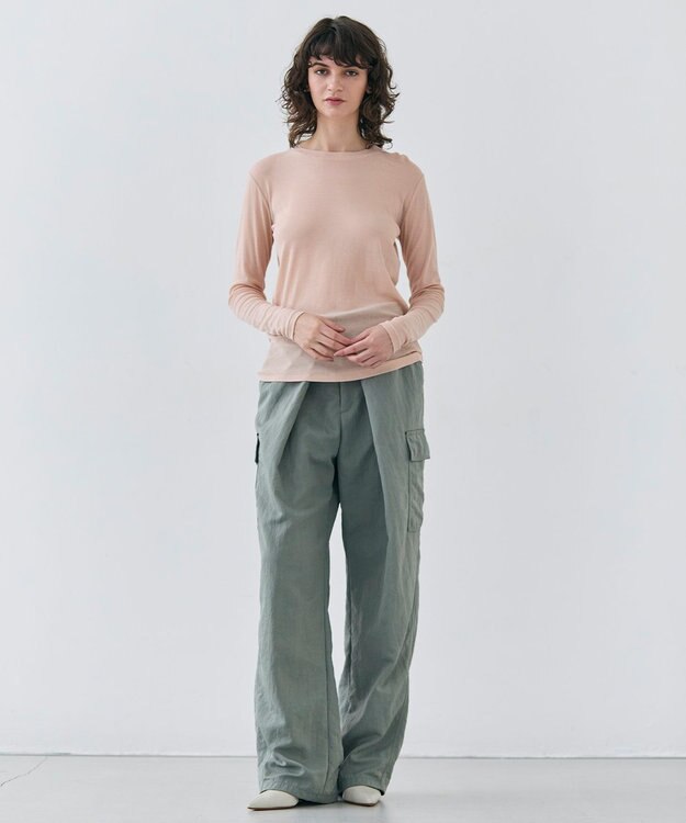 BEIGE， 【洗える】SORE / コットンシアークルーネックカットソー Nude