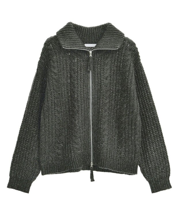 Green Parks 衿付きケーブルｚｉｐカーディガン Dark Gray Mixture