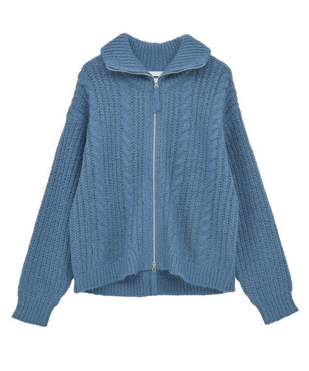 Green Parks 衿付きケーブルｚｉｐカーディガン Blue