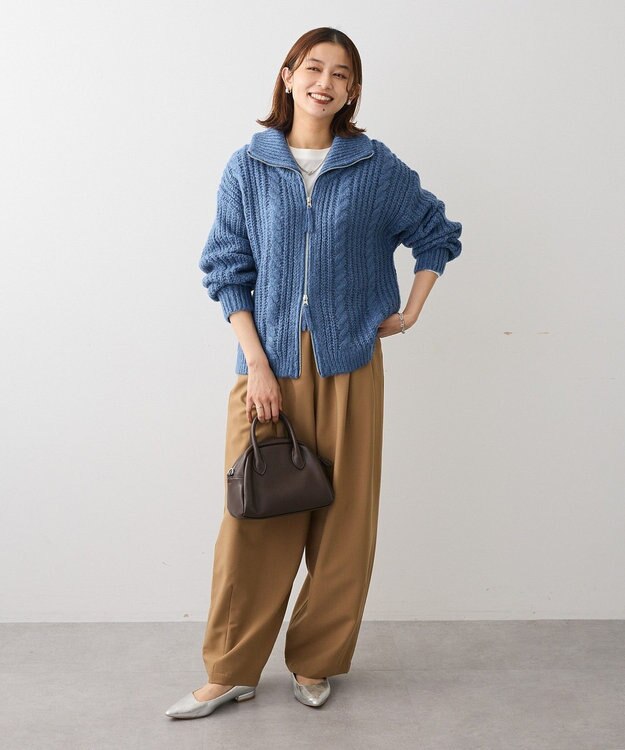 Green Parks 衿付きケーブルｚｉｐカーディガン Blue