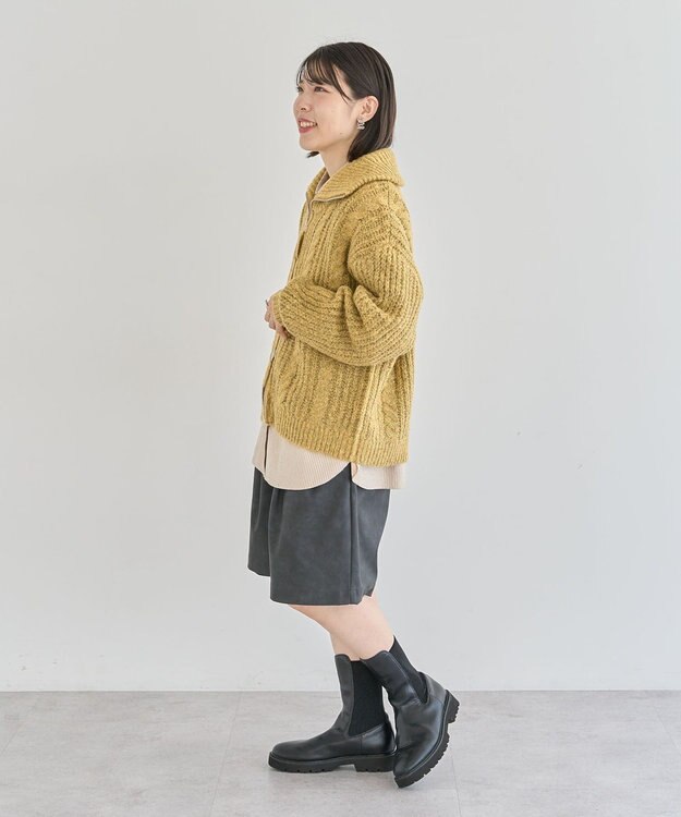 Green Parks 衿付きケーブルｚｉｐカーディガン Yellow