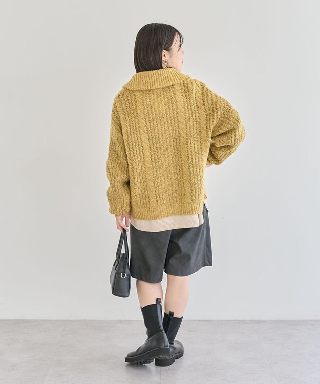 Green Parks 衿付きケーブルｚｉｐカーディガン Yellow