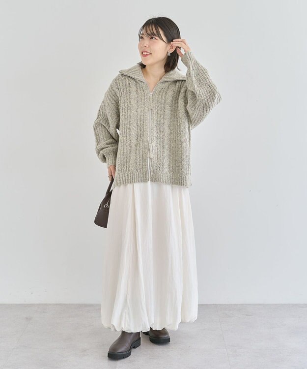 Green Parks 衿付きケーブルｚｉｐカーディガン Light Beige