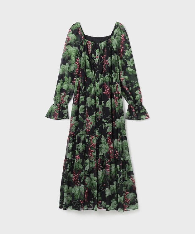 GRACE CONTINENTAL グレーププリントティアードワンピース ブラック